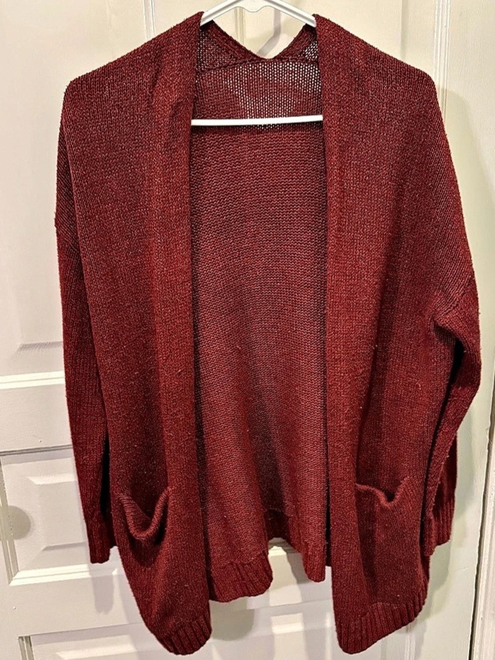 American Eagle Open Front Knit Cardigan - burgundy